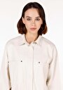thumb-Relax Fit Shirt Neck  Kadın Ekru Roll-Up Gömlek