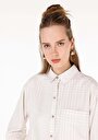 thumb-Relax Fit Shirt Neck  Kadın Ekru Uzun Kol Gömlek