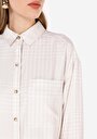 thumb-Relax Fit Shirt Neck  Kadın Ekru Uzun Kol Gömlek
