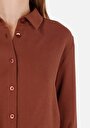 thumb-Regular Fit Shirt Neck  Kadın Kahverengi Roll-Up Gömlek