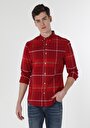 thumb-Slim Fit Shirt Neck Ekoseli Erkek Kirmizi Uzun Kol Gömlek