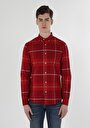 thumb-Slim Fit Shirt Neck Ekoseli Erkek Kirmizi Uzun Kol Gömlek