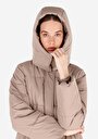 thumb-Regular Fit Kapüşonlu Fermuarlı Astarlı  Kadın Bej Mont