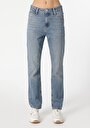 thumb-Regular Fit Orta Bel Slim Straight Leg Kadın İndigo Jean Pantolon