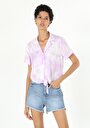 thumb-Regular Fit Shirt Neck  Kadın Mor Kısa Kol Gömlek