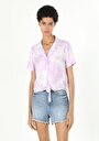 thumb-Regular Fit Shirt Neck  Kadın Mor Kısa Kol Gömlek