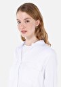 thumb-Regular Fit Shirt Neck Düz Kadın Beyaz Roll-Up Gömlek