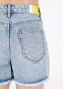 thumb-Mom Fit Yüksek Bel  Kadın İndigo Jean Şort