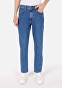 thumb-Loose Straight Fit Orta Bel Düz Paça Erkek Mid İndigo Cepli Denim Jean Pantolon