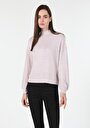 thumb-Regular Fit Yarım Balıkçı Yaka Düz Kadın Pembe Uzun Kol Tişört