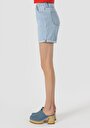 thumb-Pamuklu Cepli Mom Fit Yüksek Bel Kadın Mavi Denim Şort