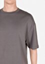 thumb-Oversize Fit Pamuklu Yuvarlak Yaka Düz Erkek Gri Kısa Kol Tişört