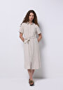 thumb-Regular Fit Dokuma Kadın Bej Elbise