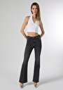 thumb-Regular Fit Orta Bel Bootcut Kadın Siyah Jean Pantolon