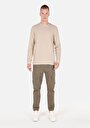 thumb-Regular Fit Yuvarlak Yaka Düz Erkek Bej Uzun Kol Pamuklu Tişört