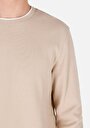 thumb-Regular Fit Yuvarlak Yaka Düz Erkek Bej Uzun Kol Pamuklu Tişört