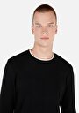 thumb-Regular Fit Yuvarlak Yaka Düz Pamuklu Erkek Siyah Uzun Kol Tişört