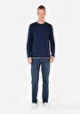 thumb-Regular Fit Yuvarlak Yaka Düz Erkek Lacivert Uzun Kol Tişört