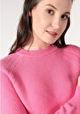 thumb-Regular Fit Yuvarlak Yaka Düz Kadın Pembe Kazak