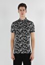 thumb-Slim Fit Polo Yaka Baskılı Erkek Siyah Kısa Kol Tişört