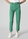 thumb-Regular Fit Yüksek Bel Düz Paça Kadın Yeşil  Pantolon