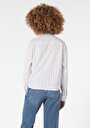 thumb-Regular Fit Shirt Neck Çizgili Kadın Beyaz Uzun Kol Gömlek
