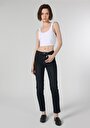 thumb-Slim Fit Orta Bel Düz Paça Kadın Koyu İndigo Denim Jean Pantolon