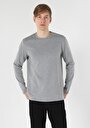 thumb-Regular Fit Yuvarlak Yaka Örme Jakarlı Erkek Gri Uzun Kol Tişört