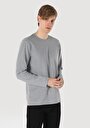 thumb-Regular Fit Yuvarlak Yaka Örme Jakarlı Erkek Gri Uzun Kol Tişört