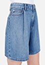 thumb-Loose Fit Orta Bel  Kadın İndigo Jean Şort