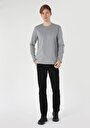 thumb-Regular Fit Yuvarlak Yaka Örme Jakarlı Erkek Gri Uzun Kol Tişört