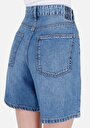 thumb-Loose Fit Orta Bel  Kadın İndigo Jean Şort