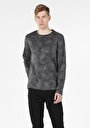 thumb-Regular Fit Yuvarlak Yaka Baskılı Erkek Antrasit Uzun Kol Tişört