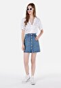 thumb-Slim Fit Düz Düğmeli Kadın Denim Etek