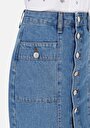 thumb-Slim Fit Düz Düğmeli Kadın Denim Etek