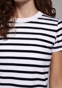 thumb-Slim Fit Yuvarlak Yaka Çizgili Kadın Lacivert Kısa Kol Tişört