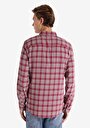 thumb-Slim Fit Shirt Neck Ekoseli Erkek Bordo Uzun Kol Gömlek