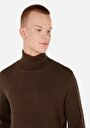 thumb-Regular Fit Turtle Neck Jakarlı Erkek Kahverengi Kazak