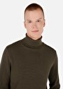 thumb-Regular Fit Turtle Neck Jakarlı Erkek Yeşil Kazak