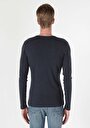 thumb-Slim Fit Placket Neck Örme Düz Erkek Lacivert Uzun Kol Tişört