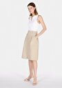 thumb-Midi Düz Fermuarlı Kadın Bej Etek
