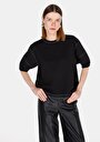 thumb-Regular Fit Yuvarlak Yaka Düz Kadın Siyah Kısa Kol Tişört