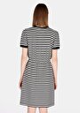 thumb-Regular Fit Çizgili Kadın Siyah Kısa Kol Elbise