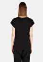 thumb-Regular Fit Pamuklu Yuvarlak Yaka Baskılı Kadın Siyah Kısa Kol Tişört