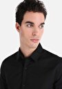 thumb-Süper Slim Fit Shirt Neck Cepsiz Düz Erkek Siyah Uzun Kol Gömlek