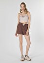 thumb-Regular Fit Orta Bel  Kadın Kahverengi Şort