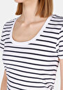 thumb-Slim Fit Kare Yaka Çizgili Kadın Beyaz Kısa Kol Tişört