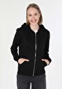 thumb-Regular Fit Örme Kapüşonlu Düz Kadın Siyah Sweatshirt