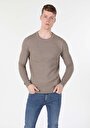 thumb-Regular Fit Yuvarlak Yaka Jakarlı Erkek Bej Kazak