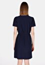 thumb-Regular Fit Nakışlı Kadın Lacivert Kısa Kol Elbise